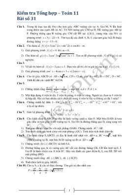 Kiểm tra Tổng hợp  Toán 11 Bài số 31